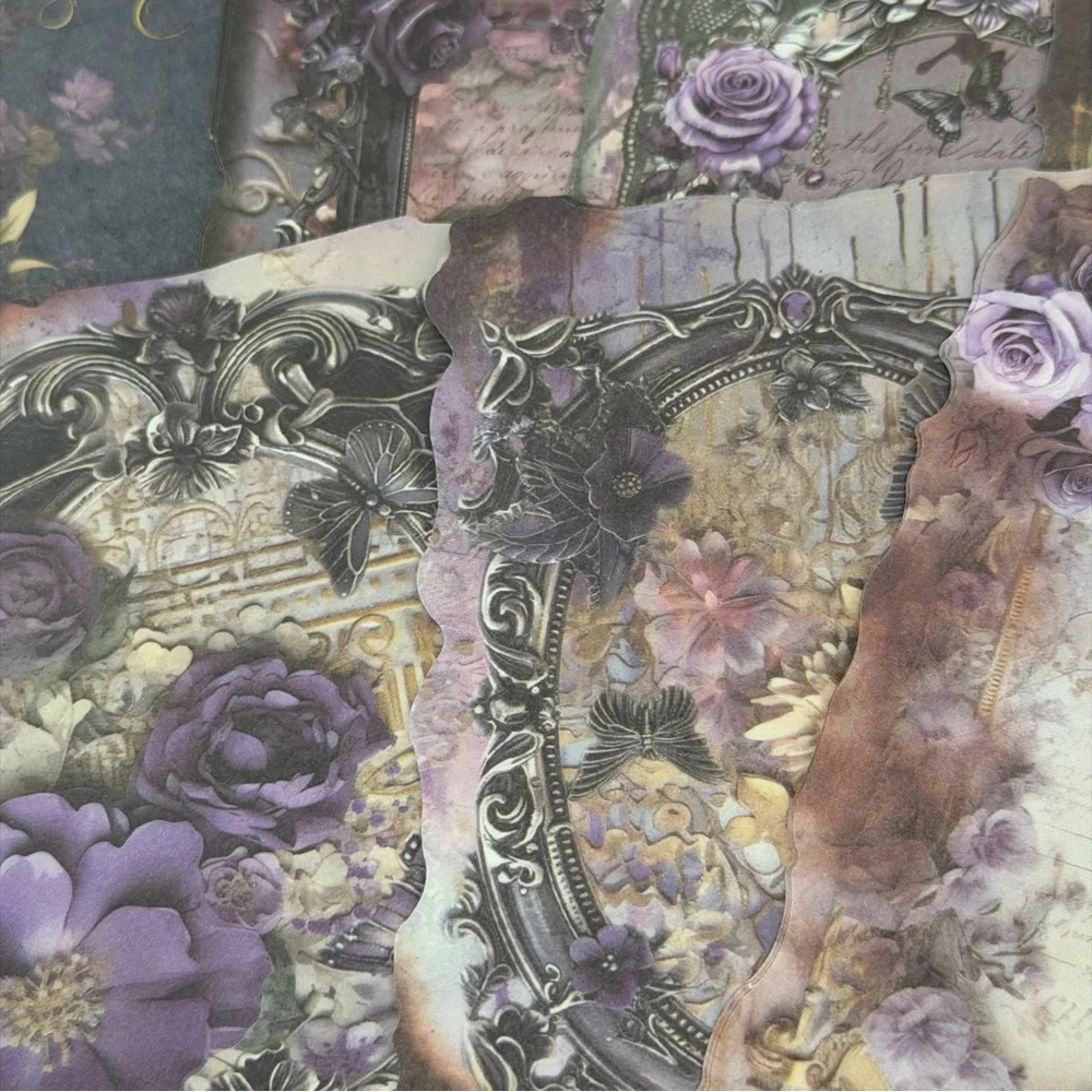 Purple Floral Ephemera Junk Journal Scrapbook Paper Pack - 60 Sheets